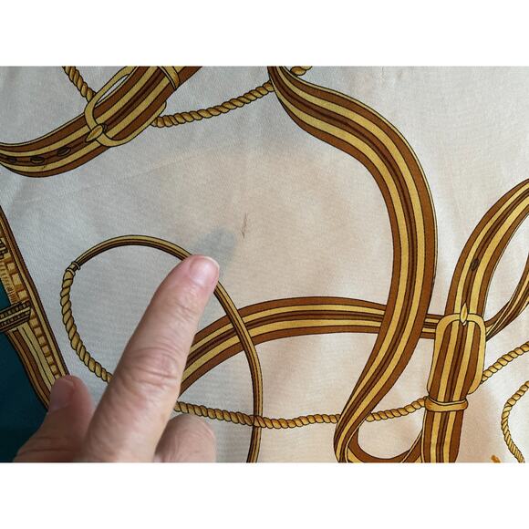 Talbots Royal Carriage Silk Scaf Gold Green Baroque Design Luxury Old Money - Picture 7 of 8